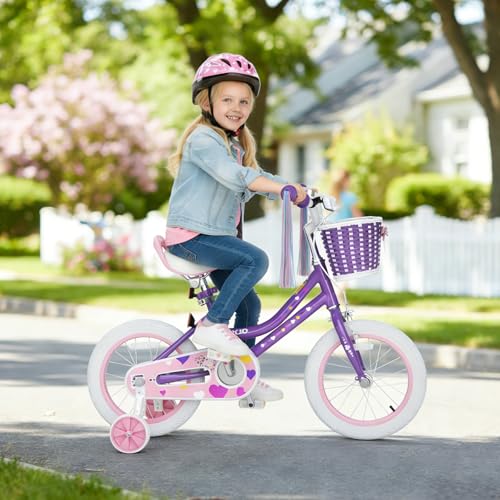 Image of XJD Girls Bike for Toddlers 3-9 Years Old Kids, 12 14 16 Inch Kids Bike with Training Wheels, Streamers, Basket and Doll Seat