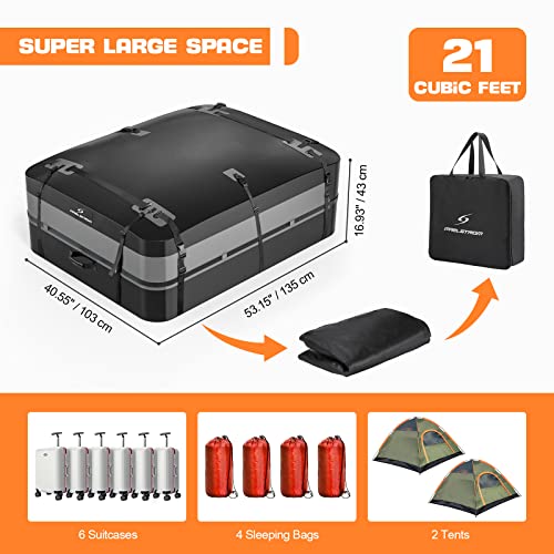 Rooftop Cargo Carrier,Car Roof Bag,21 Cubic Feet Waterproof Roof Rack Cargo Carrier For Car With/Without Rack,With Lock& Anti-Slip Mat,Black With Silver #TOP3