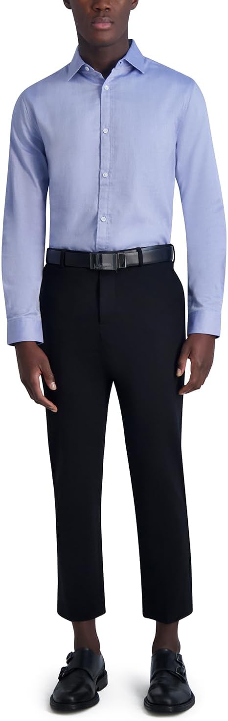 KARL LAGERFELD Men's Jacquard Chevron Long Sleeve Dress Shirt 14\"-14.5\" Neck 32\"-33\" Sleeve Blue,