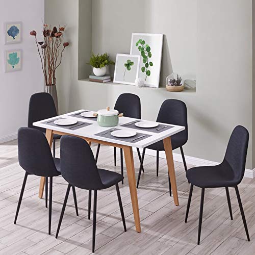 IDS Home Mid Century Modern Kitchen Dining Room Table Classic White Wooden Look Table Top Desk with Solid Metal Leg for 4/6 People, Home Office Leisure Coffee Table