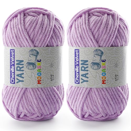Image of 2 Pac Chenille Yarn for Crocheting - Blanket Yarn for Crocheting - Fluffy Yarn for Crochet, Baby Yarn for Crocheting Soft Blankets Weight Per Roll 50g /1.76oz, Length 60m /65yard (Light Purple)