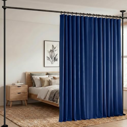 Image of Hoeflife Room Divider Curtains Blackout Floor to Ceiling Curtain with Hook Sliding Door Curtains Ceiling Mount Extra Wide Curtain Wall Divider for Room Separation (Navy Blue, W100 x H108 Inch)