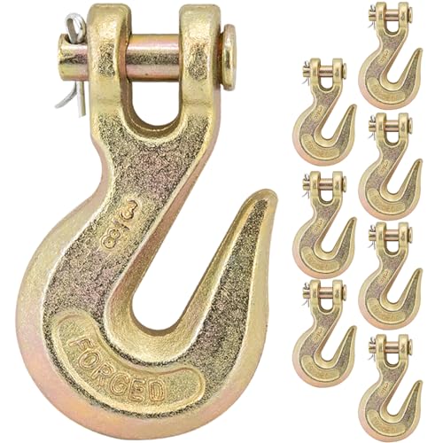 Image of 3 /8 inch Clevis Grab Hooks (Set of 8) Heavy Duty Chain Hook for Truck Trailer, Grade 70 Chain Forged Alloy Steel Chain Hook for Trailer Truck Transport - 6,600 LBS Capacity