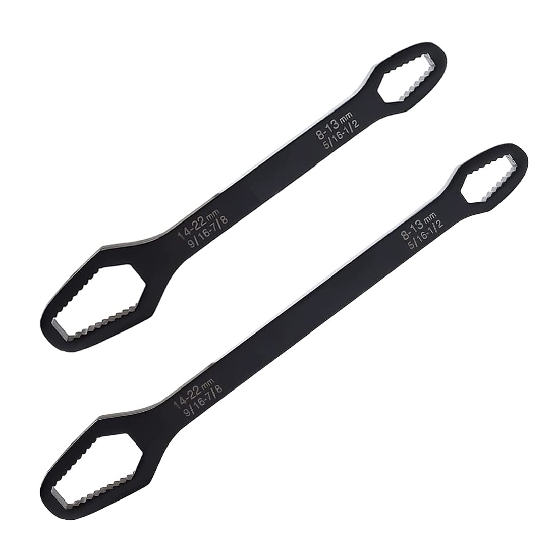 2PCS Double Ended Wrench Multifunctional Wrench Self-Tightening Adjustable Torx Spanner Key Set Bolts Nuts Wrench Repair Tools for DIY Machine, Auto Maintenance (Black)