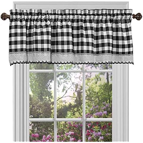GoodGram Buffalo Check Plaid Gingham Custom Fit Farmhouse Window Valances - Assorted Colors (Black) Cover