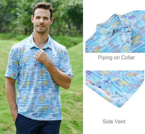 Alex Vando Mens Golf Shirt Moisture Wicking Quick-Dry Print Performance Polo Shirts for Men