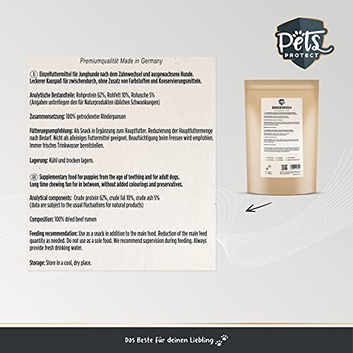 100% Rinderpansen getrocknet | Für Hunde | Extra große Stücke | Natürlicher Kauspaß für Zwischendurch | Ohne Chemie & künstliche Zusätze | Von Deutschen Rindern | 500g | Deutsche Herstellung
