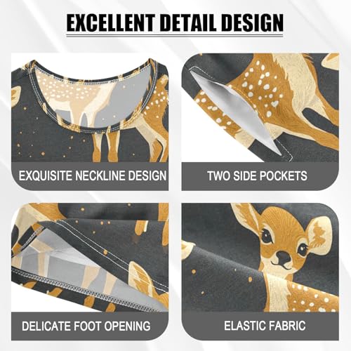 ALAZA Yellow Deer Cartoon Pajamas Set Short Sleeve Cotton Sleepwear Summer Pjs 2 Piece 5-14Y4