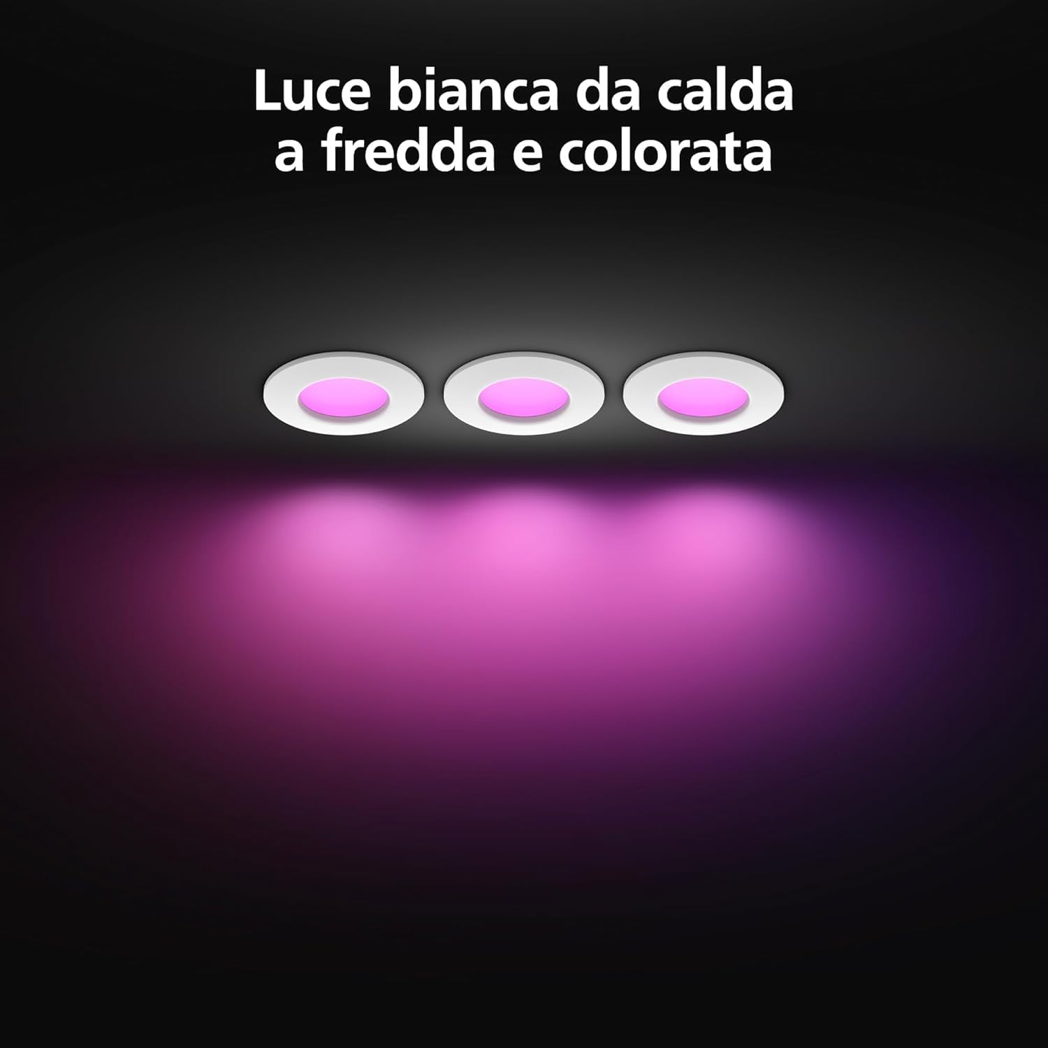 Philips Hue Smart Slim White and Color Ambiance, Luce da incasso, 90 mm, 700 lm, Compatibile con Bluetooth, controllo vocale con Alexa, Apple Home e Google Assistant, bianco, confezione da 3