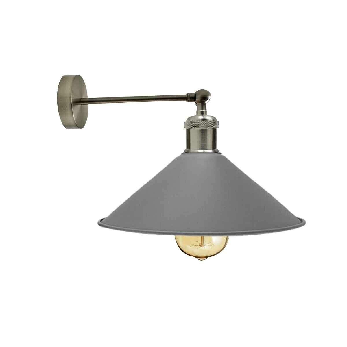 DC VOLTAGE Industrial Grey Cone Wall Lamp Adjustable Arm E27 Sconce