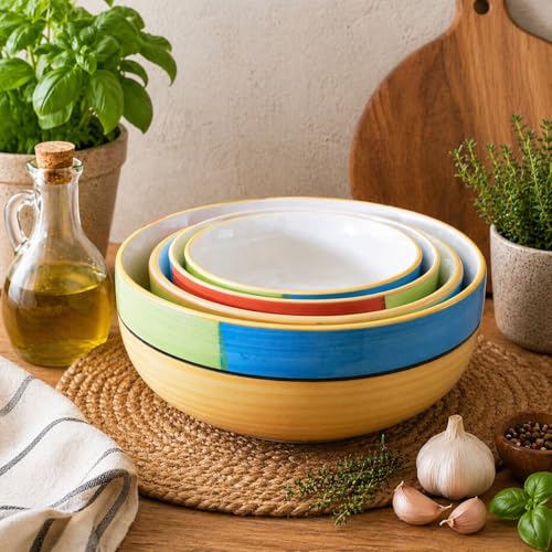 Image of Ceramic Mixing Bowl Set - 4 Pieces (1500ml, 800ml, 600ml, 400ml), Yellow - Durable, Microwave & Dishwasher Safe - Ideal for Mixing, Serving & Storage