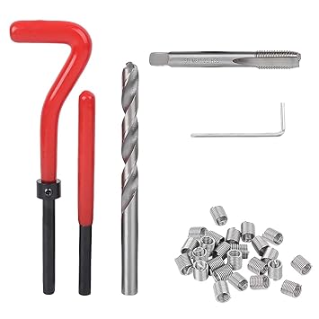 Kigauru 30Pcs Thread Repair Kit Stainless Steel Metric Thread Repair Insert M8 x 1.25mm Brake Caliper Guidance Thread Hand Thread Tools Set Wear Resistant High Hardness Helical Coil Kit Repairing Tool
