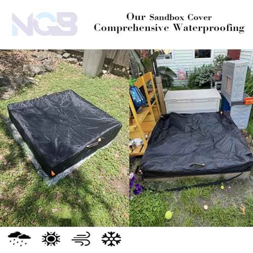 Image of Square Sandbox Cover, Made 600D Heavy Duty for Children's Sandbox Protection Kids Outdoor Sand Boxes Sandpit,with Two Reflective Handles,7.7 Metre Drawstring and snap(73.6 inch L x 73.6 inch W x 8 inch H)