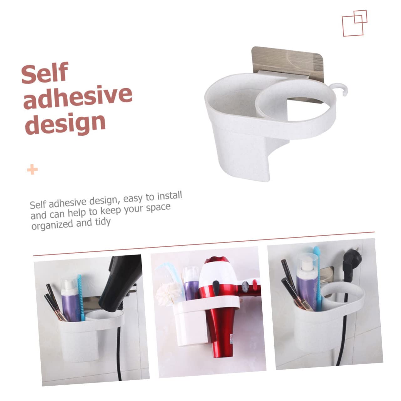 Cabilock 3pezzi Supporto Asciugacapelli Da Parete Porta Phon Adesivo Per Bagno Camera Da Letto Organizzatore Per Asciugacapelli Accessori Installazione Facile Senza Forare Design Moderno