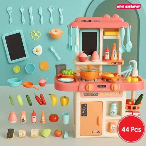 Image of MiniExplorer Kitchen Set for Kids Girls Big Cooking Set with Light and Sound Pretend Play Toy Battery Operated with Accessories