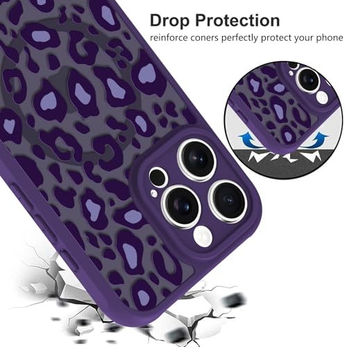 Image of KANGHAR Case for iPhone 16 Pro Max Purple Leopard Printed Pattern | Cute Cheetah [Compatible with Magsafe] Protective Magnetic Case for Girls Women 6.9 inch