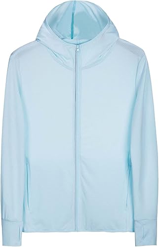 Locachy Chaqueta con capucha para mujer, con cremallera completa, protección solar, manga larga, senderismo, atlética, para actividades al aire libre