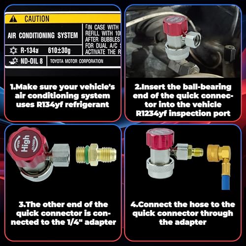 Image of BFXM R134a Quick Coupler Adapter, Car Refrigerant Adapter, High and Low Pressure Fittings for Evacuation and Recharging of R134a Automotive Air Conditioning Systems, 1 /4 inch Flares, Set of 2