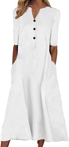 Vestidos de verano para mujer 2023 con cuello en V y botones con bolsillo, manga corta, floral, vestido de playa para vacaciones