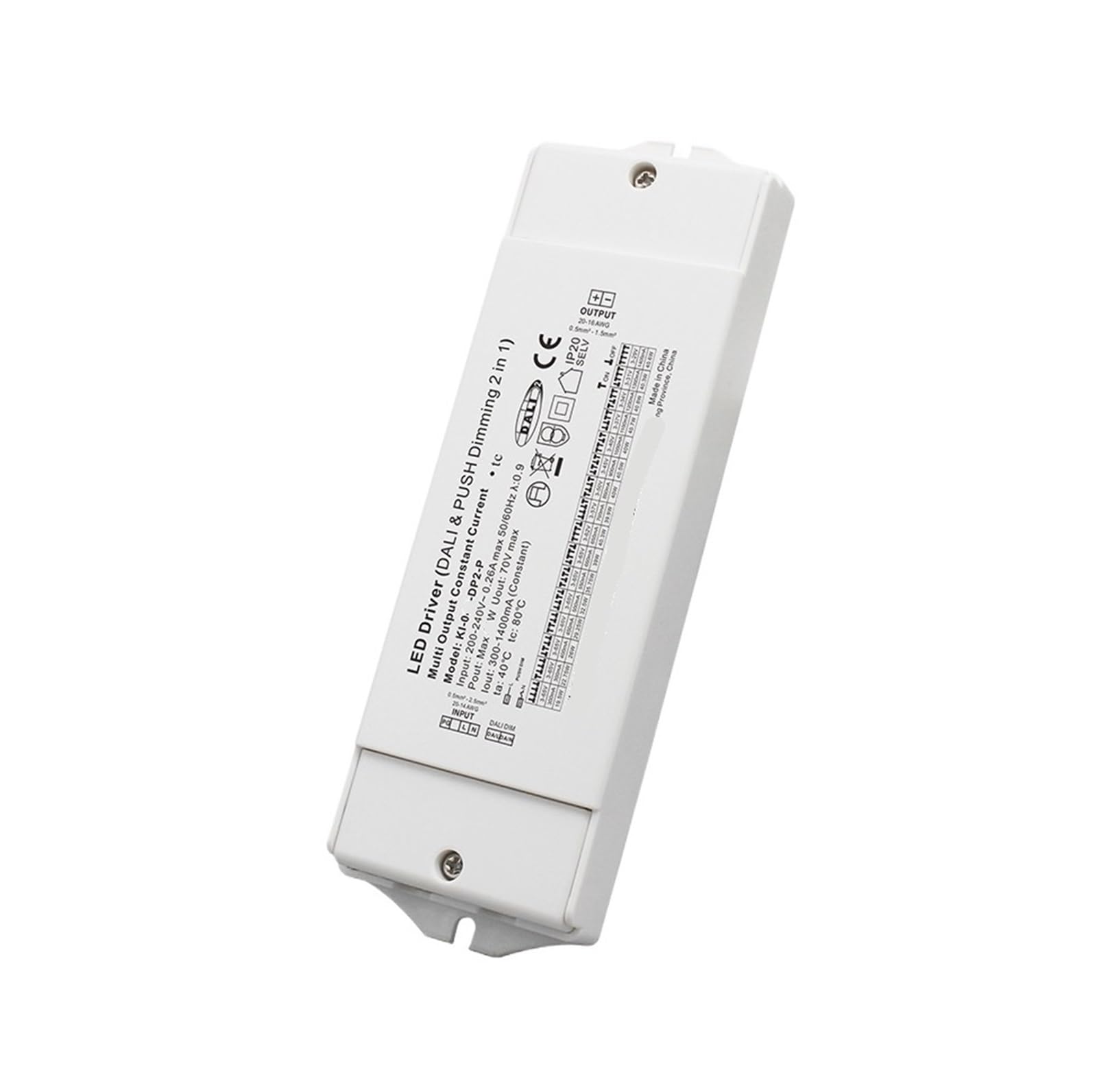 Driver LED de corriente constante KI-10W-20W-40W-60W-DP2 300mA~1400mA | Entrada: 220V; Potencia: 10W/20W/40W/60W(40W)