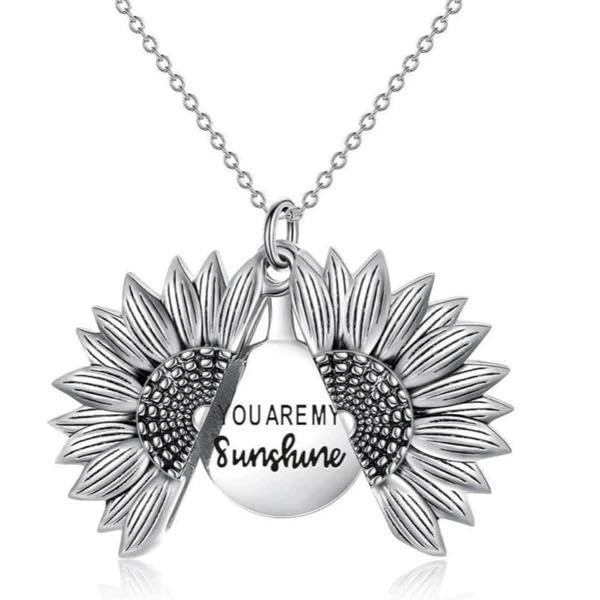 ARZONAISunflower double-layer lettering necklace total flower short collarbone chain YOU are my sunshine for women and Girls (Silver)