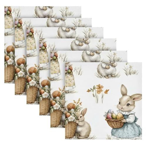 Servilletas de tela con diseño de conejo y flores, set x6 miniatura 2