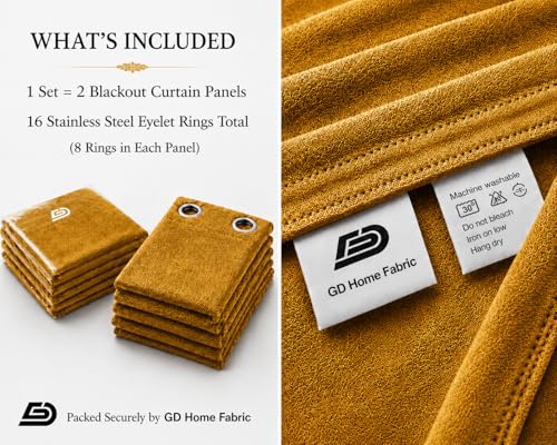 Image of Velvet Curtains | Heavy Soft Premium Velvet Drapes for Bedroom and Living Room | Semi Light Blocking, Thermal Insulated and Noise Reducing Window Panels | 5 Feet, Set of 2 (Mustard)