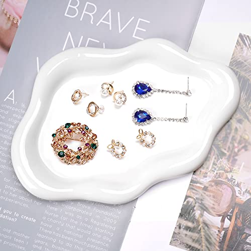 Bigpipi Ceramic Jewelry Tray Dish For Ring Key Trinket, Cute Cloud Shape Decorative Jewelry Plate Holder For Women Gift (White) #TOP1