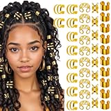 Mabor 40Pcs Hair Cuffs for Braids Gold Hair Jewelry for Braid Accessories Loc Jewelry Clips Metal Dreadlock Braid Charms Decoration for Women Girls