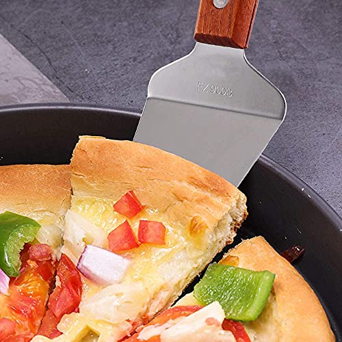 Image of Pie Server Cake Holder Transfer Triangular Spade Spatula for Pizza Cake Baking Wood Wooden Handle Shovel Stainless Steel (Pack of 2)