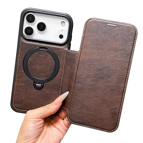 KOOLRIVER・For iPhone17 ケース 手帳型 カバー PUレザー 手帳型PUレザーケース 一体型スマホリング付き スタンド機能 カード収納(コーヒー)