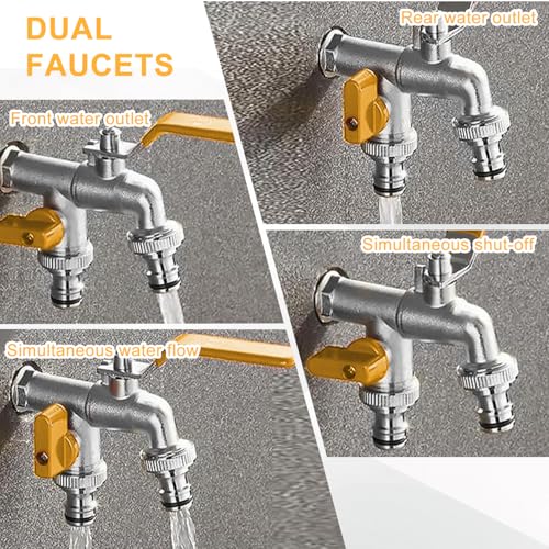 Image of TecoKart Garden Tap 1 /2 Inch Brass Hose Splitter, Dual Outlet Outdoor Faucet with 2-Way Valve & Individual Control, Frost-Proof Double Tap for Efficient Water Distribution, Hose Connector Compatible