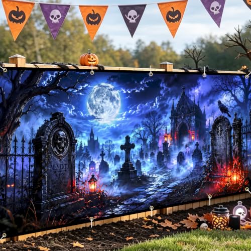 Image of Halloween Garage Door Decorations 7 x 16 ft, Gothic Chapel Cover