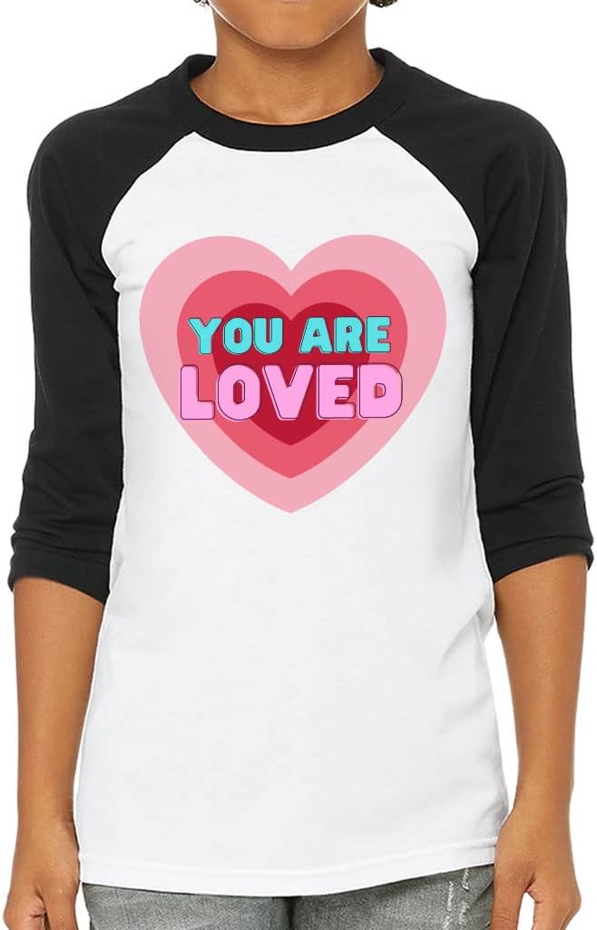 You are Loved Kids' Baseball T-Shirt - Heart 3/4 Sleeve T-Shirt - Graphic Baseball Tee