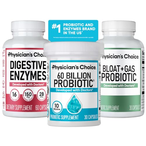 Physicians CHOICE Gut Guardian Bundle: Advanced Bloating & Digestion Support with 60 Billion Probiotic Digestive Enzymes & Bloat + Gas Probiotic - Daily Gut Health Support for Women and Men