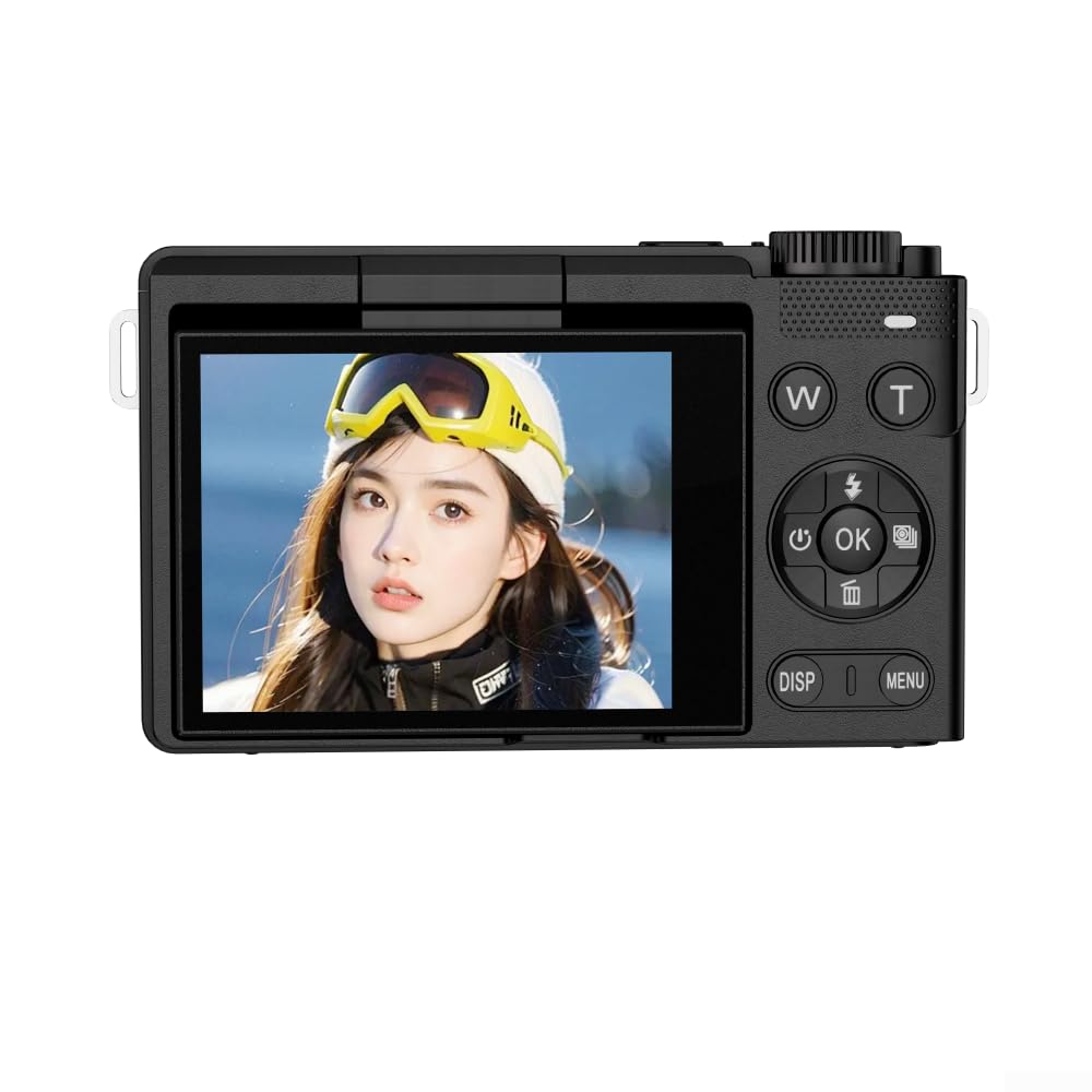Fotocamera digitale per fotografia e vlogging con video MP4 4K, uscita JPG da 64 MP, zoom 16X e schermo rotante a 180 gradi (nero)