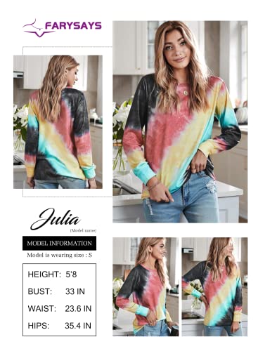 Farysays Women's Tie Dye Round Neck Long Sleeve Casual Loose Pullover Sweatshirt Tops Red Small #TOP1