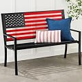 Best Choice Products Outdoor Bench 2-Person Steel Indoor/Outdoor Bench for Garden, Patio, Porch, Entryway w/American Flag, 790lb Capacity – Black/Red