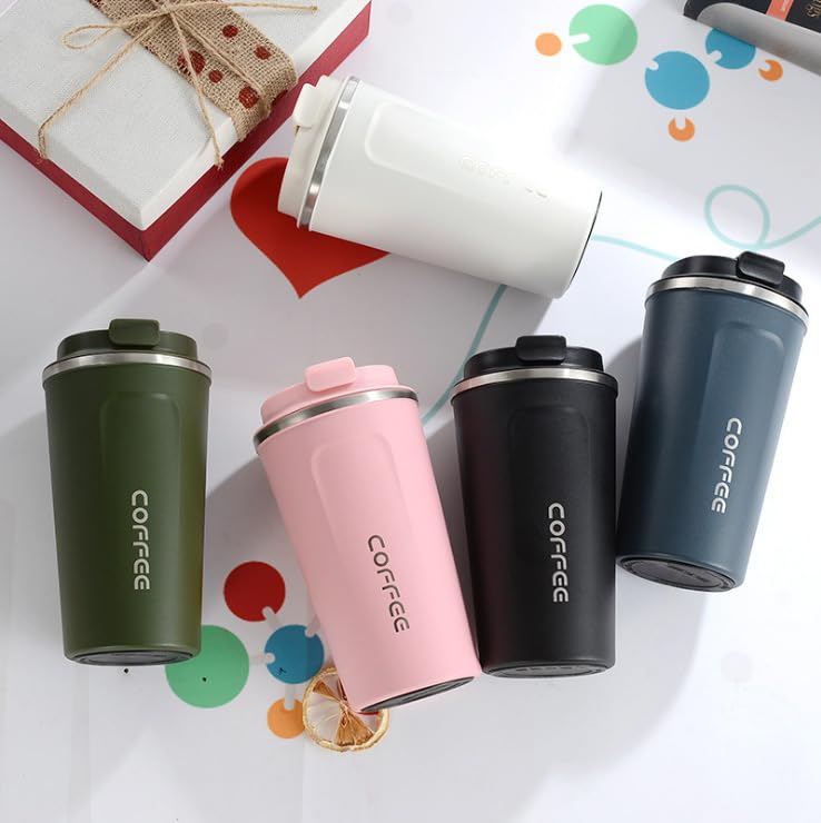 Roestvrijstalen geïsoleerde koffiebeker - 500 ml, lekvrij, brede mond, antislip, BPA-vrij - perfect voor kantoor, reizen en buitenshuis (wit