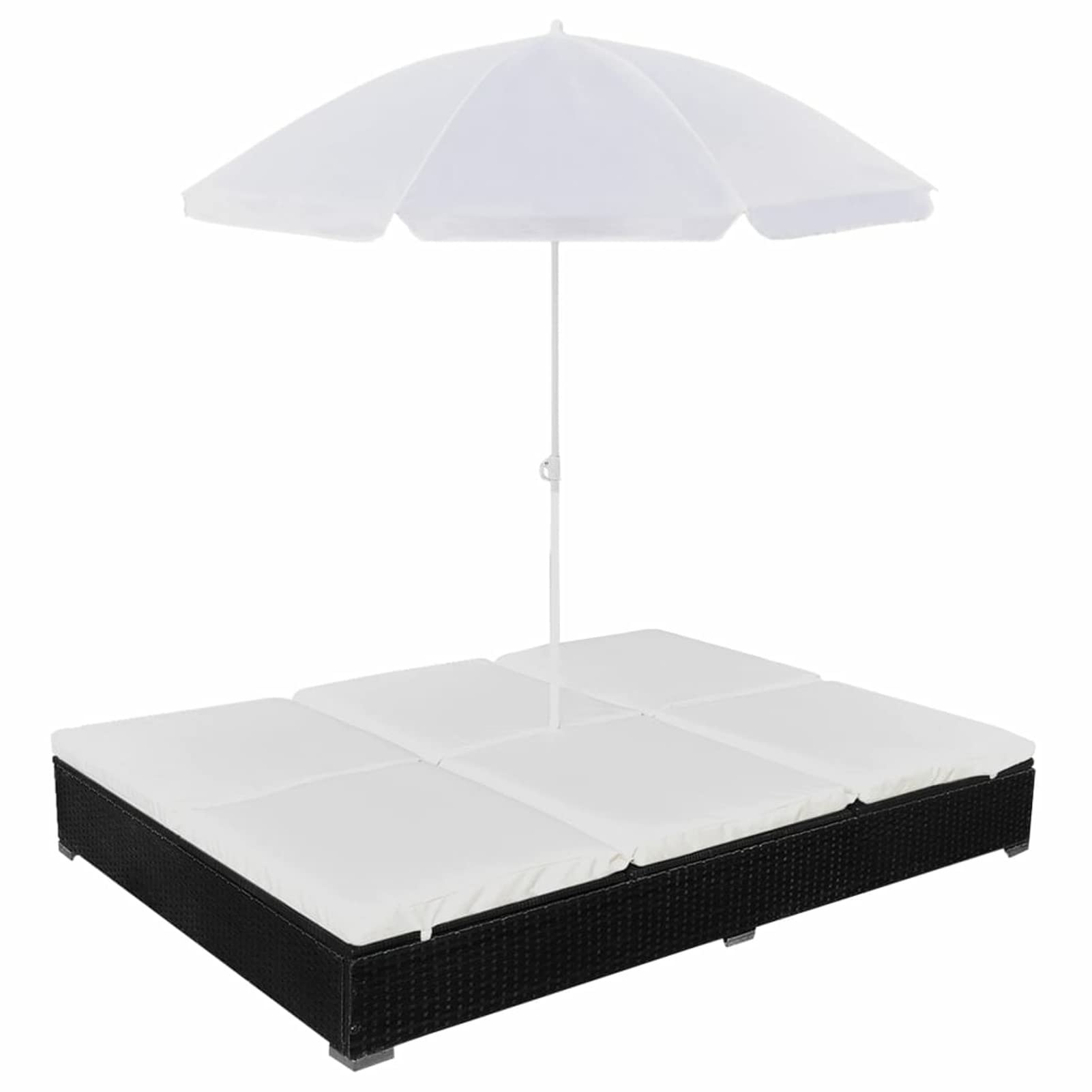 BaraSh Tumbona Cama con sombrilla ratán sintético Negra Cama Jardin Exterior tumbonas de Piscina Tumbona Doble Tumbona de Ratan