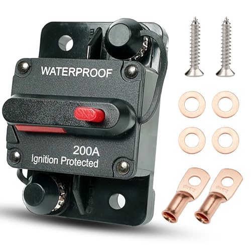 BULVACK 200 Amp Circuit Breaker for Boat Trolling Motor Marine ATV Trailer Vehicles Stereo Audio Electronic Battery Solar System Inline Fuse with Manual Reset Switch Waterproof DC 12V-48V (200A)