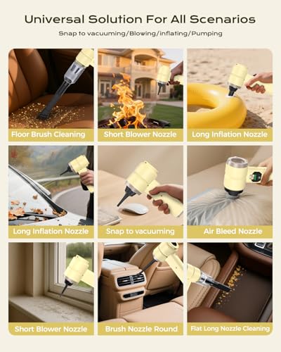 Image of Portable Cordless Car Vacuum,4-in-1Handheld Cordless Vacuum with 30000Pa Suction,130000RPM,6800mAh Battery,10Nozzles,Rubber Paint Material for Car,Home,Birthday Gifts for Men Dad Husband(cream yellow)