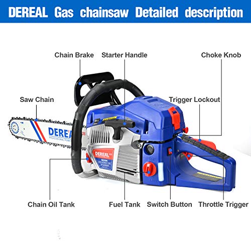 DEREAL Pro 58cc-Gas Chainsaw-20 Inch Bar Gasoline-Power Chain Saws 2-Cycle Automatic Chain Oiler Garden Tool for Trees Cutting Outdoor Home Farm Use
