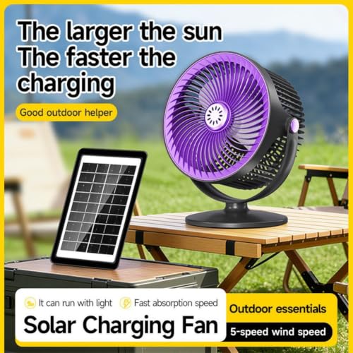 Linterna LED con 5 modos de batería, ventilador solar y 3000 mAh en gris 6