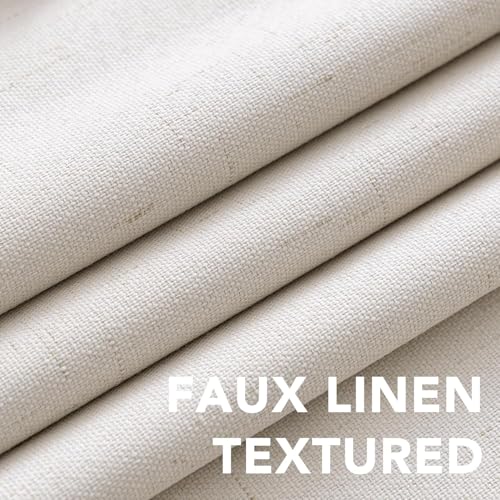 Image of H.VERSAILTEX Linen Curtains 100% Blackout Curtains for Bedroom 102 inch Long Full Light Blocking Nature Linen Blended Window Curtains for Living Room Nickel Grommet (2 Panels, Ivory)