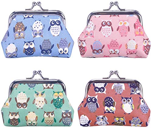 Preisvergleich Produktbild YESSICA 4Packs Owl Geldbörse mit Verschluss Kisslock Wechselbeutel Kleine Geldbörse Geschenk für Frauen Mädchen 3,5" L X 2,8" H