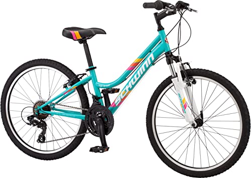 Image of Schwinn High Timber Mountain Bike for Youth Boys Girls, 24-Inch Wheels, 21-Speeds, Front Suspension, Steel Frame and Alloy Linear Pull Brakes, Teal