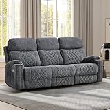 EBELLO Power Reclining Sofa Couch, Fabric Electric Recliner 3 Seater Sofa with Cup Holders, USB and Type-C Charging Ports and Storage Space, 3 Seats for Small Living Room, Bedroom, Meeting Room, Grey