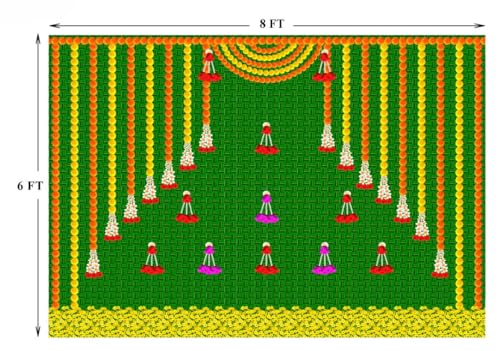 Image of varalakshmi Pooja Backdrop | Coconut backdrops Cloth for Decorations | Coconut Leaf backdrops Decorations | puja Backdrop Decoration Cloth 8X6 FEET laxmi Devi Backdrop Cloth