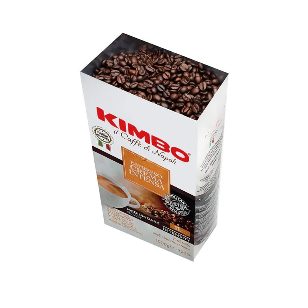 Kimbo Crema Intensa - 2 kg Caffè in Grani, 2 Confezioni da 1 kg, Intensità 11/13, Tostatura Medio-Scura, Note Speziate, Miscela Corposa, Ideale per Macchine Superautomatiche ed Espresso